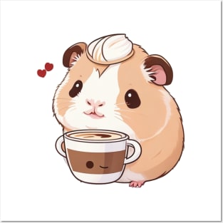 Cute guinea pig with coffee Posters and Art